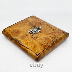 Imperial Russian Cigarette Case from Karelian Birch with Silver Eagle