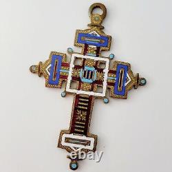 Imperial Russian Enamel Crucifix Antique Orthodox Cross