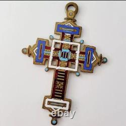 Imperial Russian Enamel Crucifix Antique Orthodox Cross