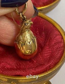 Imperial Russian Faberge 14k 56 Gold Diamonds Poult Egg Pendant Catherine II