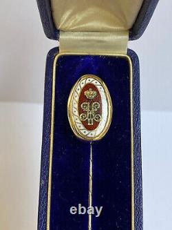 Imperial Russian Faberge 14k 56 Gold Red Enamel Stick Pin Brooch Nicholas II