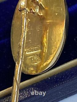 Imperial Russian Faberge 14k 56 Gold Red Enamel Stick Pin Brooch Nicholas II