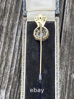 Imperial Russian Faberge 14k 56 Gold Rose cut Diamonds Stick Pin Brooch Crown