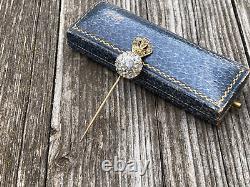 Imperial Russian Faberge 14k 56 Gold Rose cut Diamonds Stick Pin Brooch Crown