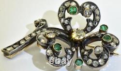 Imperial Russian Faberge 14k Gold 1.5ct Diamonds Emeralds Love Flower Brooch