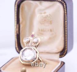 Imperial Russian Faberge 14k Gold 4ct Diamond Crown Ring-Awarded by Nicholas II