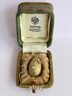 Imperial Russian Faberge 14k Gold 56 Diamond KF Easter Egg Pendant Spider web