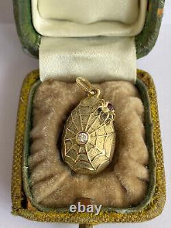 Imperial Russian Faberge 14k Gold 56 Diamond KF Easter Egg Pendant Spider web