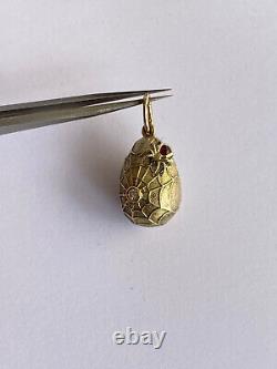 Imperial Russian Faberge 14k Gold 56 Diamond KF Easter Egg Pendant Spider web