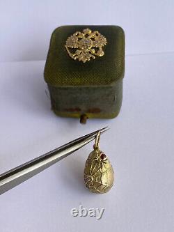 Imperial Russian Faberge 14k Gold 56 Diamond KF Easter Egg Pendant Spider web