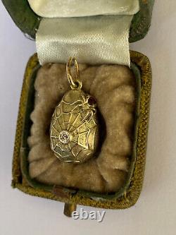 Imperial Russian Faberge 14k Gold 56 Diamond KF Easter Egg Pendant Spider web