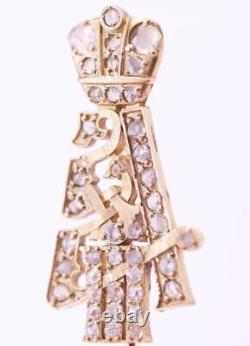 Imperial Russian Faberge 14k Gold Diamonds Award Alexander III Cypher Pin Brooch