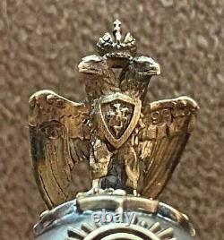 Imperial Russian Faberge 84 Silver & Gold Military Award Helmet Stone Pendant