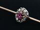 Imperial Russian Faberge Brooch Stick Pin 56 Gold Ruby Diamond Antique Jewelry