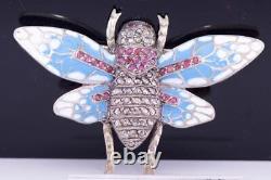 Imperial Russian Faberge Butterfly Jewelled Brooch 14k Gold Enamel Diamond Ruby