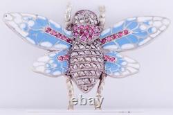 Imperial Russian Faberge Butterfly Jewelled Brooch 14k Gold Enamel Diamond Ruby