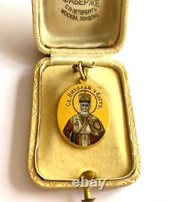 Imperial Russian Faberge Enamel St. Nicholas Wonderworker 14k Gold 56 Pendant