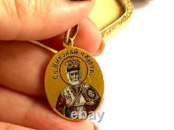 Imperial Russian Faberge Enamel St. Nicholas Wonderworker 14k Gold 56 Pendant