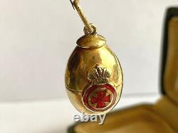 Imperial Russian Faberge Gild Silver 84 Enamel Easter Egg Pendant AT Author`s