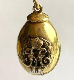 Imperial Russian Faberge Gild Silver 84 Enamel Easter Egg Pendant AT Author`s