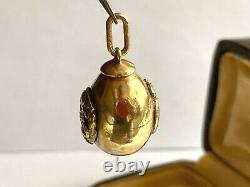 Imperial Russian Faberge Gild Silver 84 Enamel Easter Egg Pendant AT Author`s