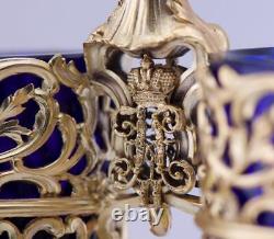 Imperial Russian Faberge Gilt Silver Cobalt Blue Crystal Caviar Holder for Tsar