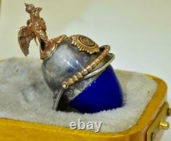 Imperial Russian Faberge Gold Silver Enamel Guard Helmet Easter Egg Pendant Fob