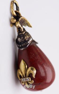 Imperial Russian Faberge Gold Silver Jasper Guard Helmet Easter Egg Pendant Box