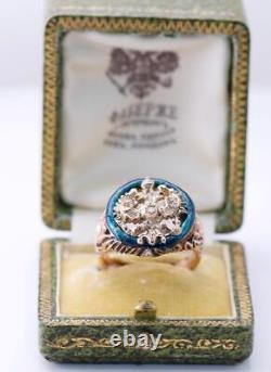 Imperial Russian Faberge Ring-Double Headed Eagle Coat of Arms 14k Gold Diamonds