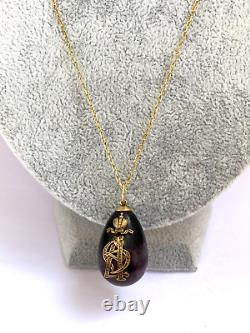 Imperial Russian Faberge Solid Gold 56 Amethyst Easter Egg Pendant Necklace