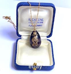 Imperial Russian Faberge Solid Gold 56 Amethyst Easter Egg Pendant Necklace