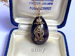 Imperial Russian Faberge Solid Gold 56 Amethyst Easter Egg Pendant Necklace