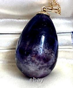 Imperial Russian Faberge Solid Gold 56 Amethyst Easter Egg Pendant Necklace