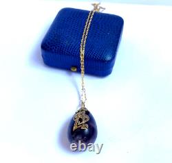 Imperial Russian Faberge Solid Gold 56 Amethyst Easter Egg Pendant Necklace