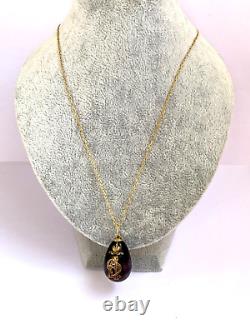 Imperial Russian Faberge Solid Gold 56 Amethyst Easter Egg Pendant Necklace