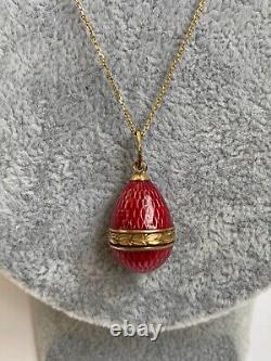 Imperial Russian Faberge Solid Gold 56 Red Enamel Easter Egg Pendant Necklace