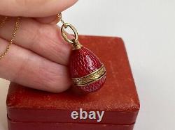 Imperial Russian Faberge Solid Gold 56 Red Enamel Easter Egg Pendant Necklace