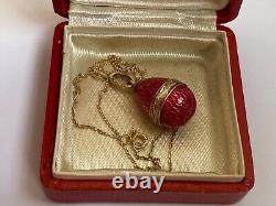 Imperial Russian Faberge Solid Gold 56 Red Enamel Easter Egg Pendant Necklace