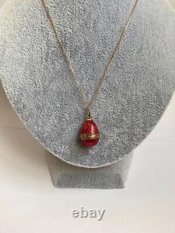 Imperial Russian Faberge Solid Gold 56 Red Enamel Easter Egg Pendant Necklace