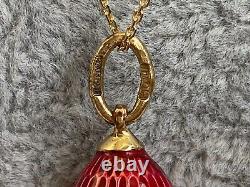 Imperial Russian Faberge Solid Gold 56 Red Enamel Easter Egg Pendant Necklace