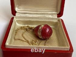 Imperial Russian Faberge Solid Gold 56 Red Enamel Easter Egg Pendant Necklace