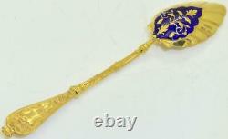 Imperial Russian Faberge gilt silver, enamel caviar spoon c1880's by Erik Kollin