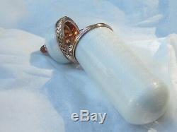 Imperial Russian Guilloche White with Rubby cabochon Scent bottle 14 K gold