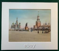 Imperial Russian Hand Coloured Antique Albumen Photo Moscow Red Square St Basils