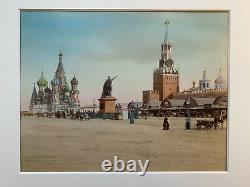 Imperial Russian Hand Coloured Antique Albumen Photo Moscow Red Square St Basils