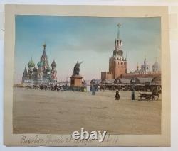 Imperial Russian Hand Coloured Antique Albumen Photo Moscow Red Square St Basils