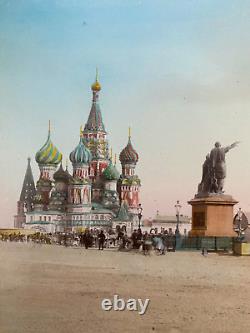 Imperial Russian Hand Coloured Antique Albumen Photo Moscow Red Square St Basils