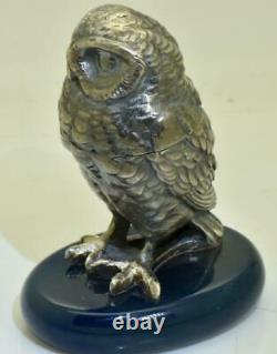 Imperial Russian Khlebnikov silver owl figure verge fusee clock c1891. RARE