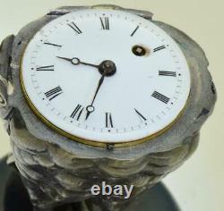 Imperial Russian Khlebnikov silver owl figure verge fusee clock c1891. RARE