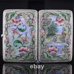 Imperial Russian Moscow Ivan Lebedkin Silver 84 Cloisonne Enamel Cigarette Case